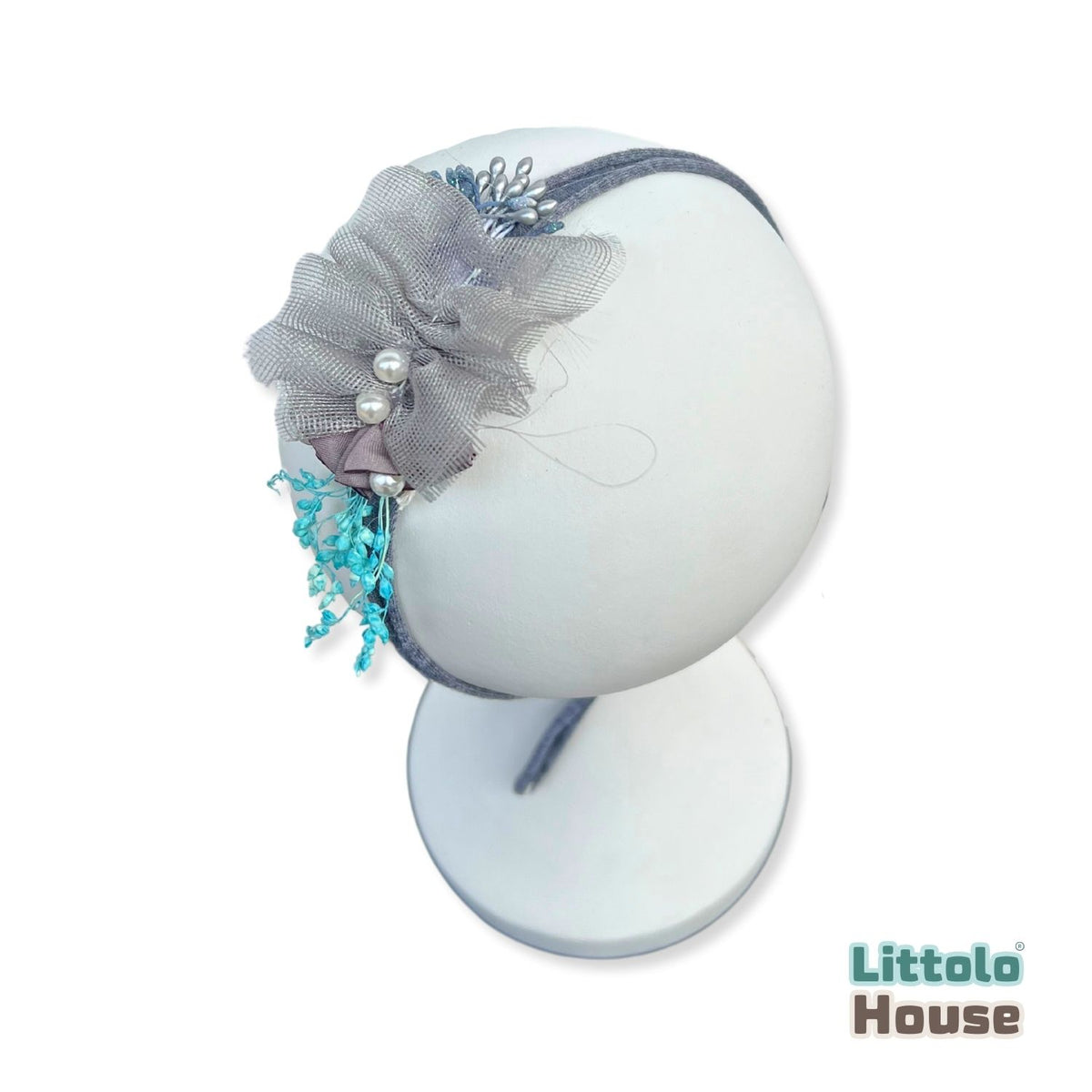 Baby Girl Bow Pearl Hairband H078 | 1Y | Grey