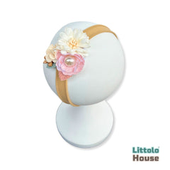 Baby Girl Dusty Rose Flower with Pearl Hairband H064 | 1Y | Peach