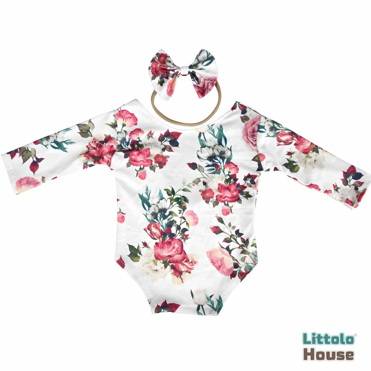 Baby Girl Floral Romper with Hairband Outfit O081 | NB | Burgundy White