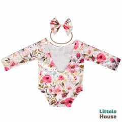 Baby Girl Floral Romper with Hairband Outfit O081 | NB | Pink White