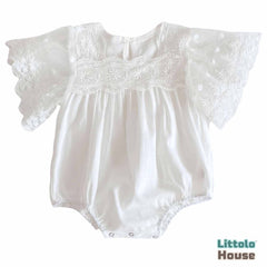 Baby Girl Frill Sleeves Romper Outfit O043 | 1Y | White