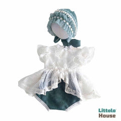 Baby Girl Knit Lace Frock with Lace Bonnet SR004 | Set of 2 | NB | Green