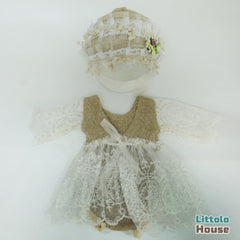 Baby Girl Knit Lace Frock with Lace Bonnet SR004 | Set of 2 | NB | Ivory