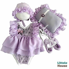 Baby Girl Lace Frill Frock with Bonnet Posing Aid and Botties SR030 | Set of 4 | 2M | Orchid