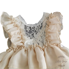 Lace Frill Frock with Bonnet, Posing Aid and Botties SR030 | 4M | Cream