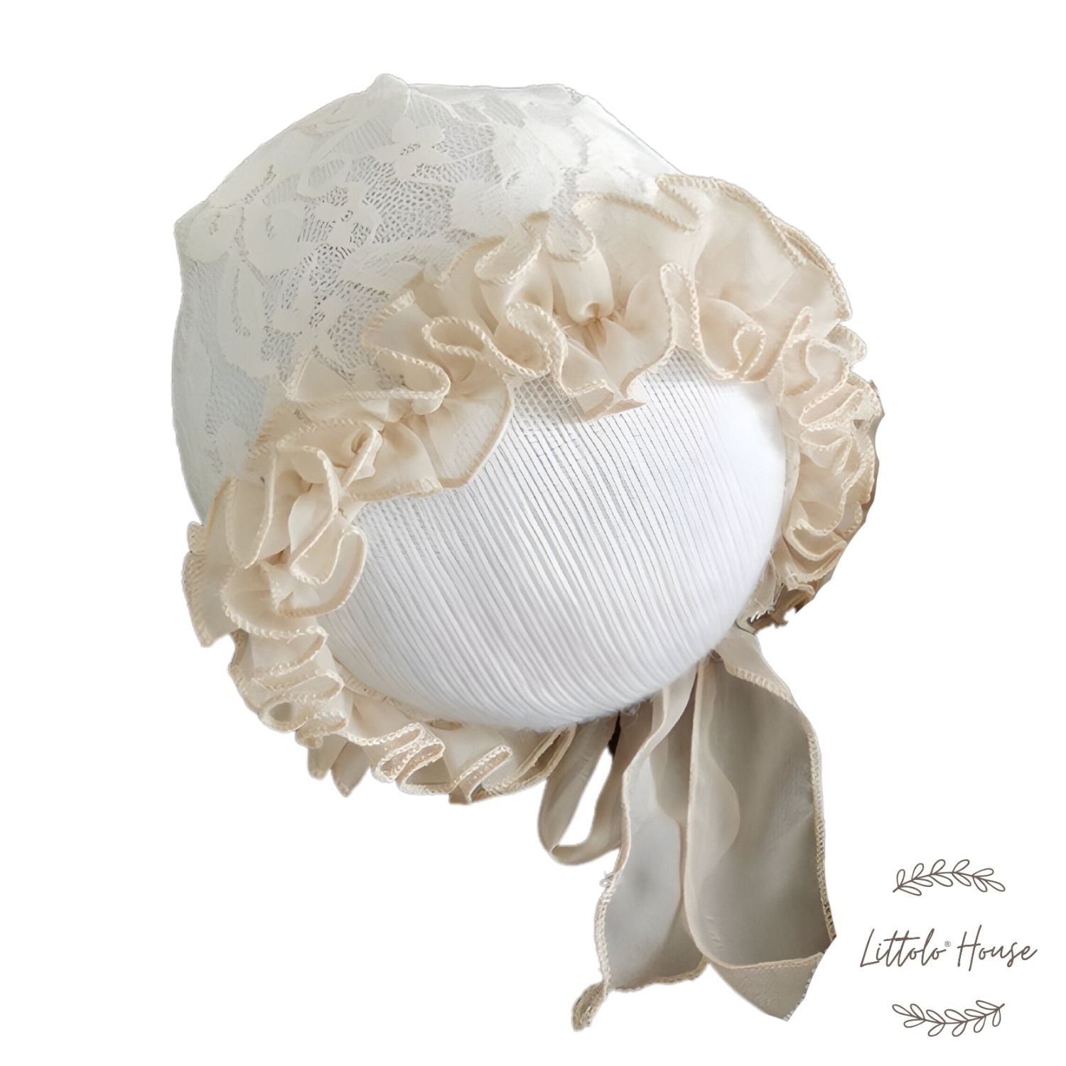 Lace Frill Frock with Bonnet, Posing Aid and Botties SR030 | 4M | Cream