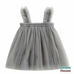 Baby Girl Net Frills Frock with Straps O015 Outfit | 1Y | Grey