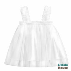 Baby Girl Net Frills Frock with Straps O015 Outfit | 1Y | White