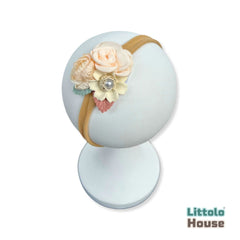 Baby Girl Peach Rose Flower With Pearl Hairband H062 | 1Y | Peach