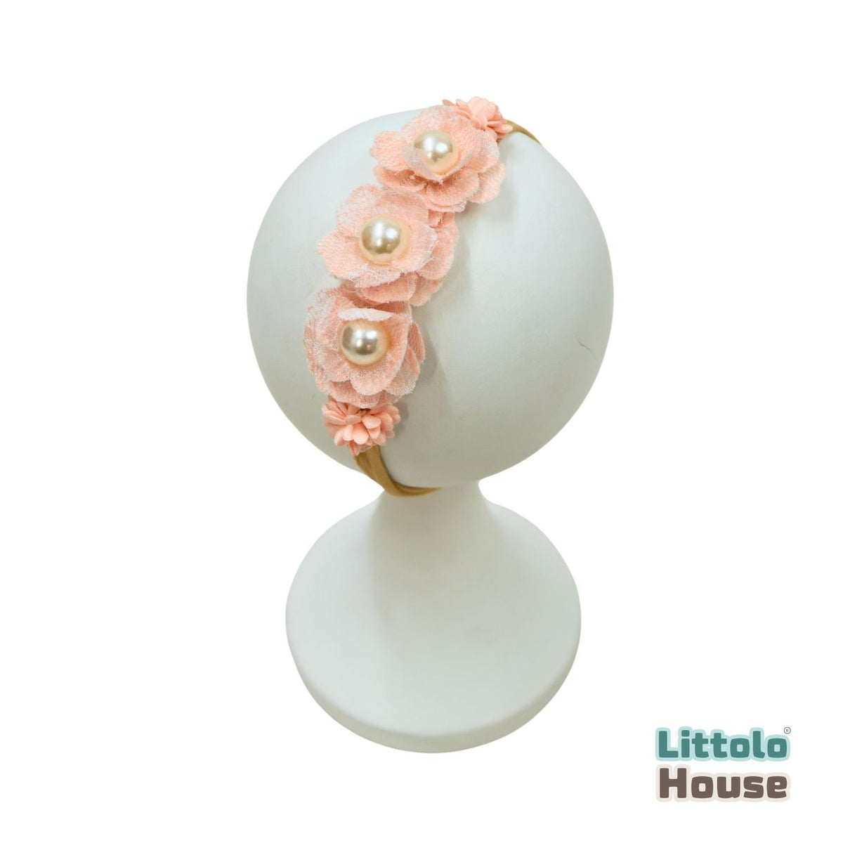 Baby Girl Pearl Beaded Flower Hairband H049 | 1Y | Peach