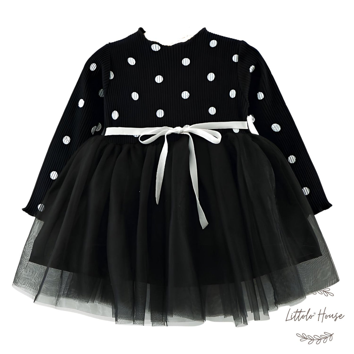 Baby Girl Polka Dot Frock Outfit O073 | 1Y | Black