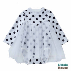 Baby Girl Polka Dot Romper Outfit O071 |1Y | White