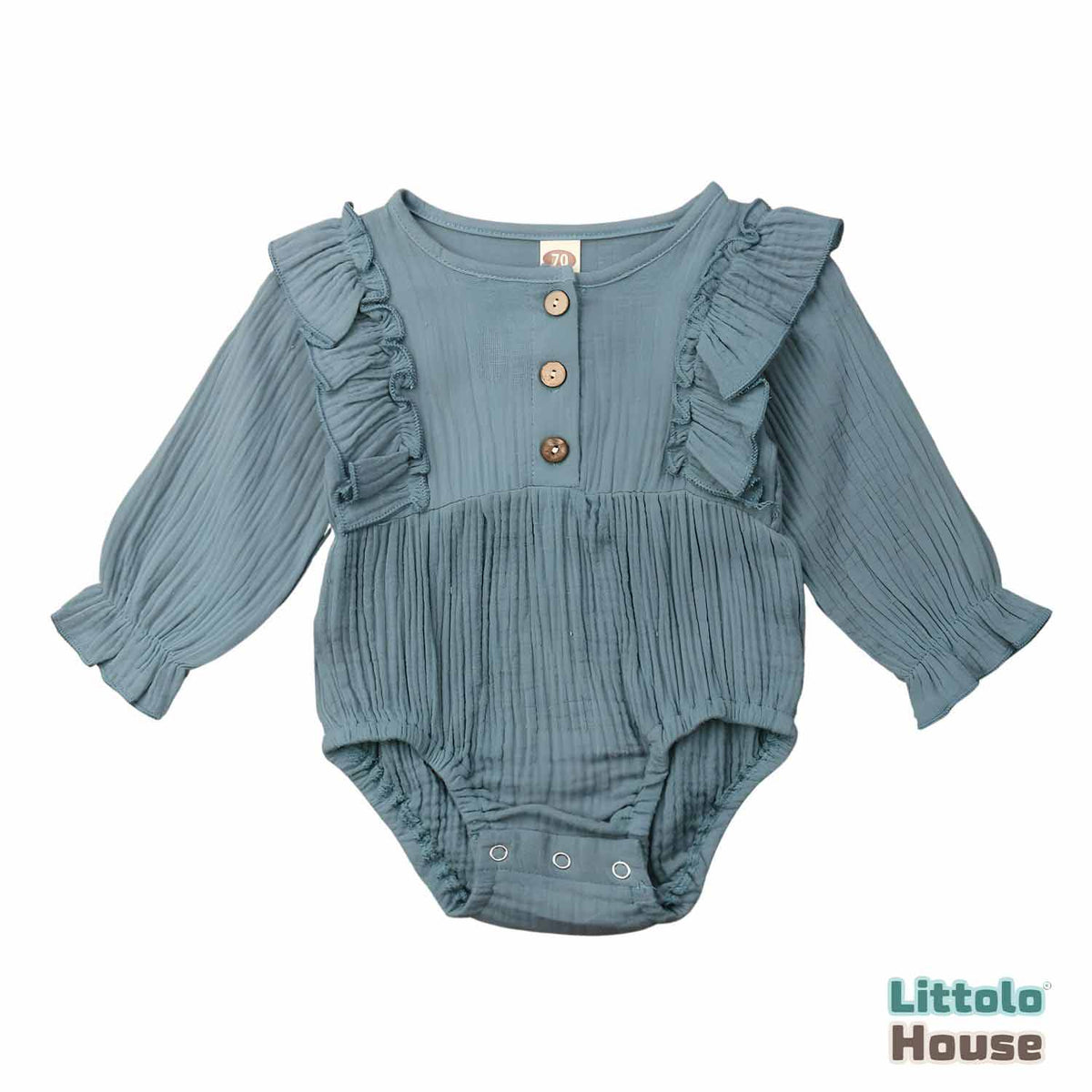 Baby Girl Ruffled Full Sleeves Romper Outfit O040 | 6M | Tiffany Blue