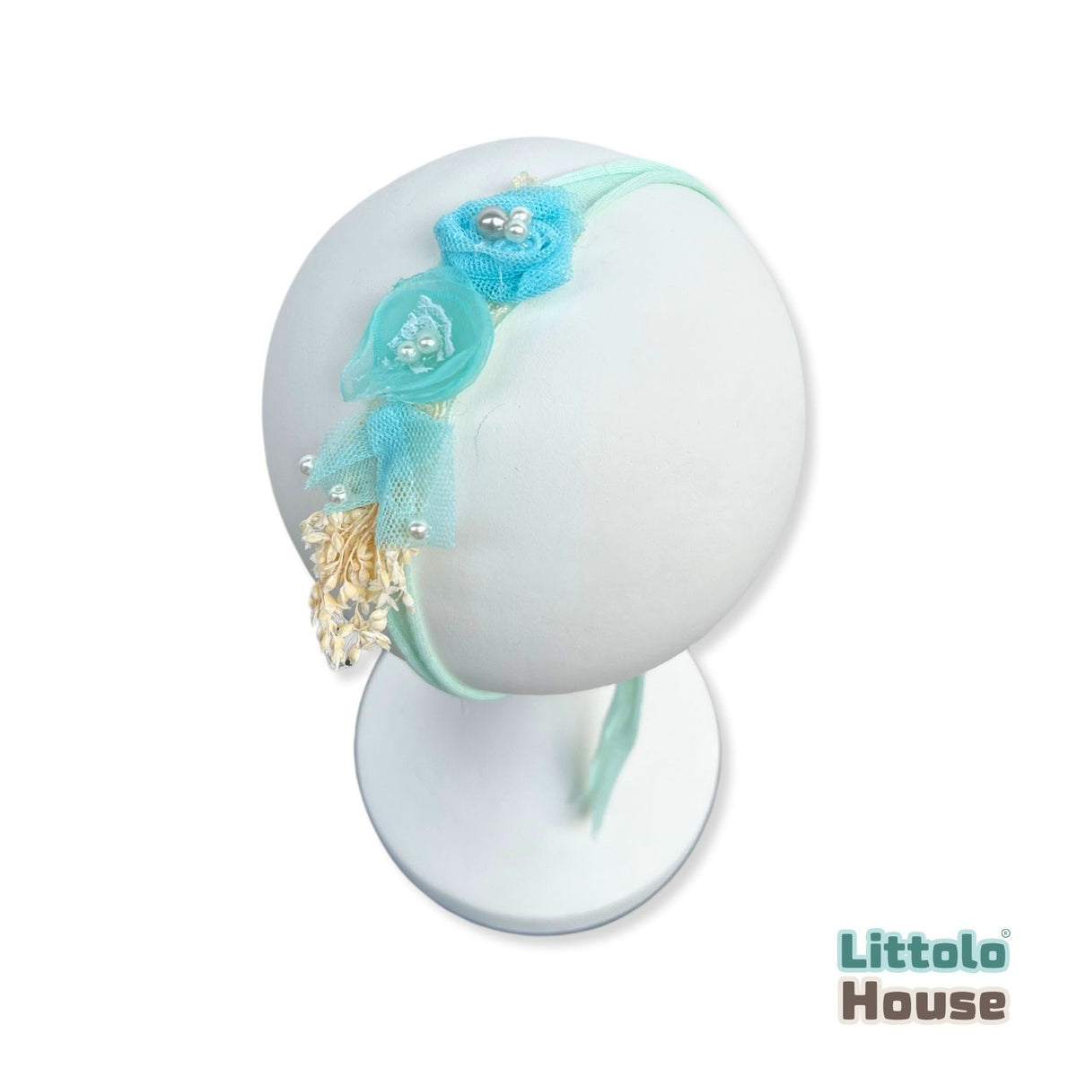 Baby Girl Spiral Flower with pearls Hairband H072 | 1Y | Baby Blue