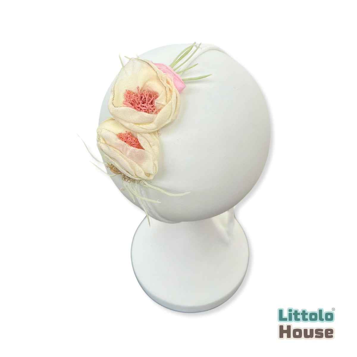 Baby Girl White Flower with pink pollens Hairband H070 | 1Y | White Peach