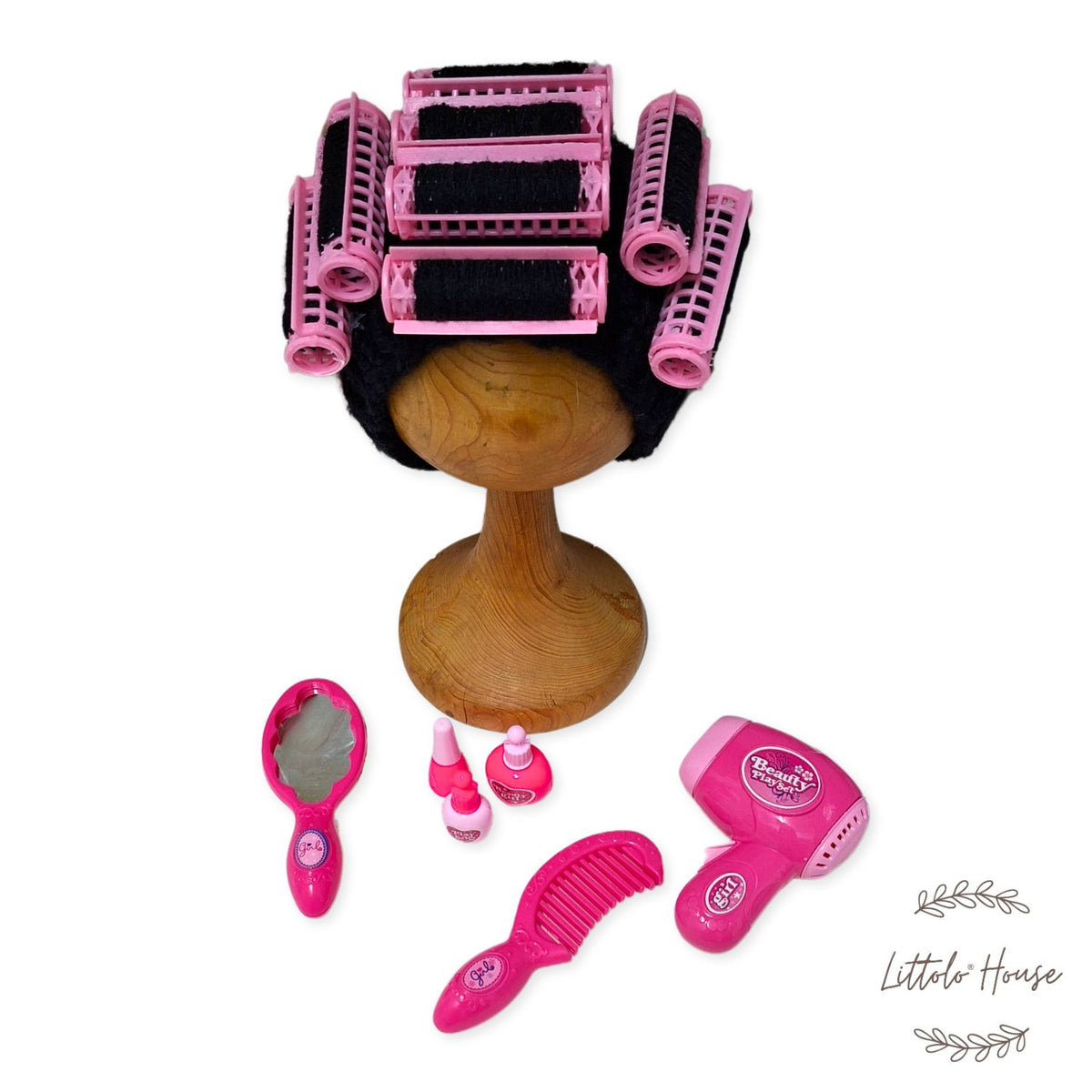 Baby Hair Curler with Hair Dressing Set A035 | 1Y | Black Pink