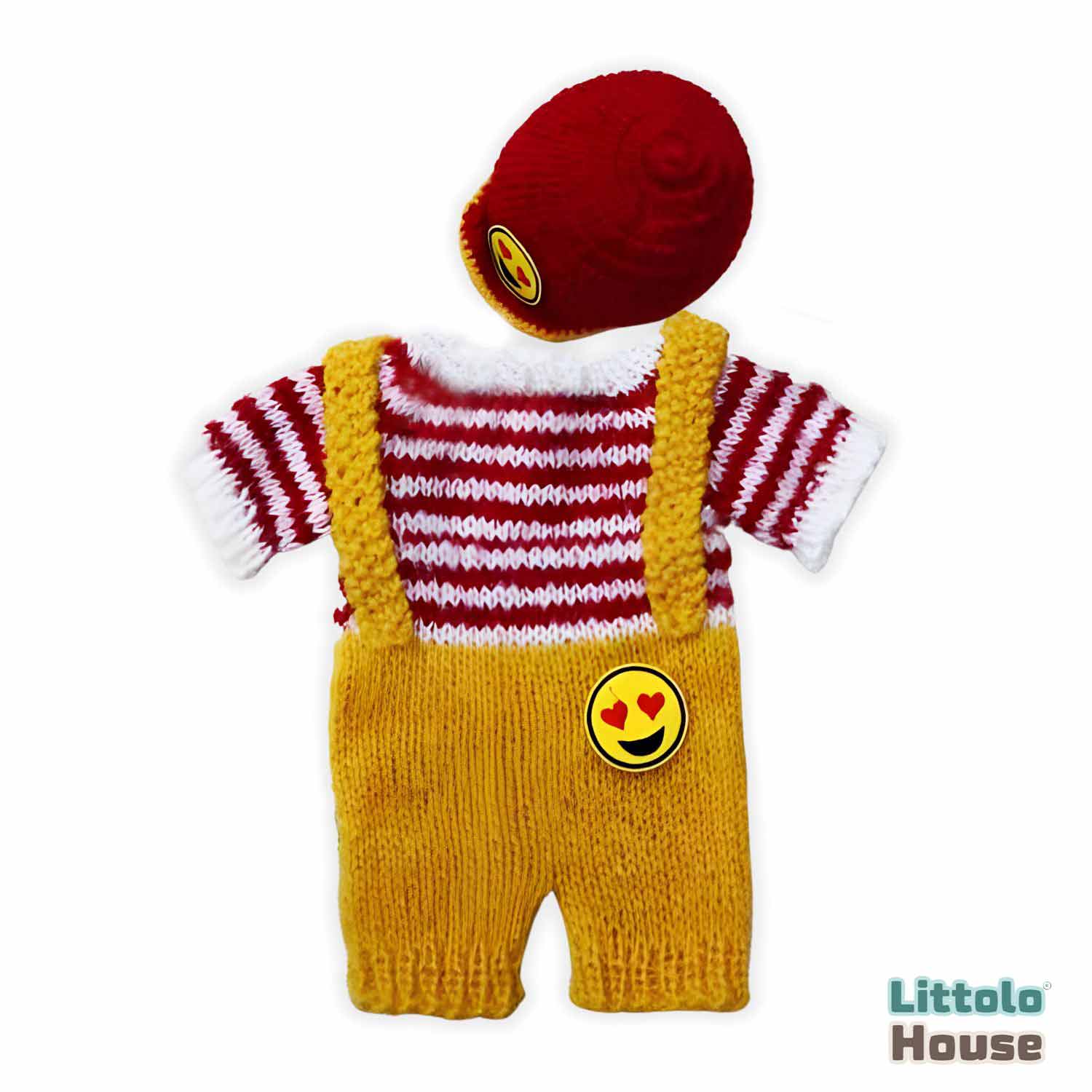 Baby Knitted Cardigan Suspender Romper with Cap Outfit O033 | NB | Multicolour