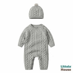 Baby Knitted Long Sleeves Romper with Warm Hat Outfit O049 | 2Y | Grey