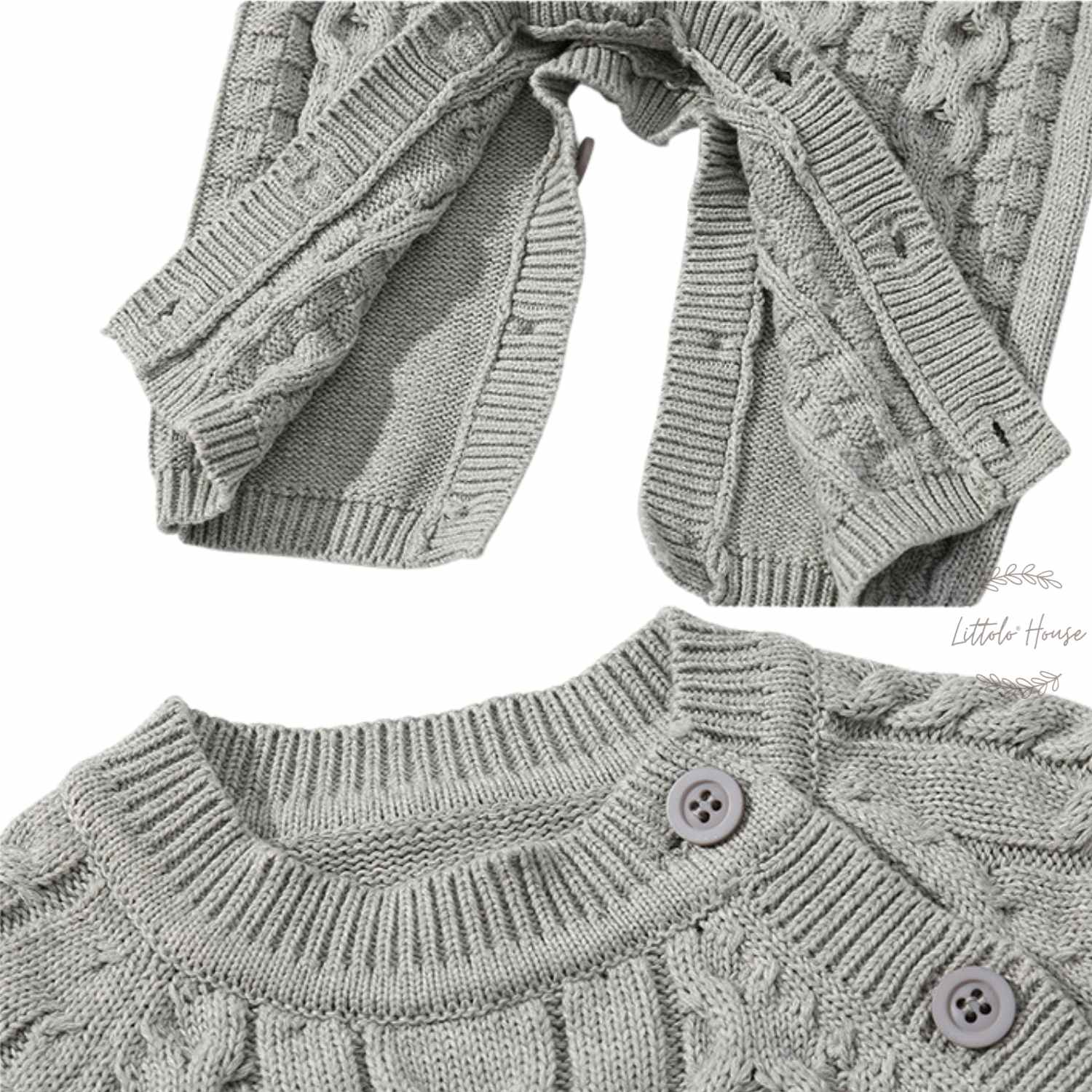 Baby Knitted Long Sleeves Romper with Warm Hat Outfit O049 | 2Y | Grey