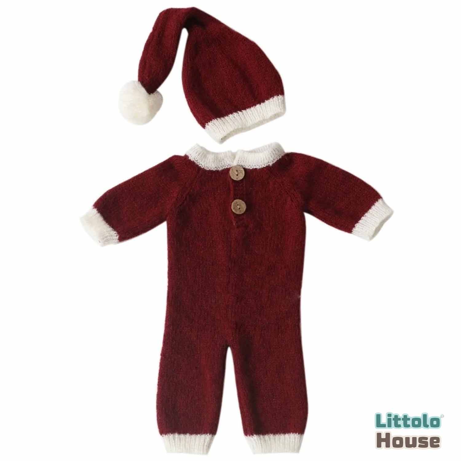 Baby Mohair Romper with Hat Outfit O031 | NB | Maroon