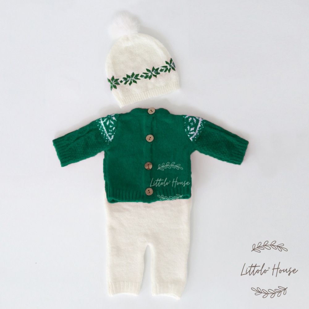 Baby Mohair Top with Shorts and Hat Christmas Special Outfit O029 | NB | Green