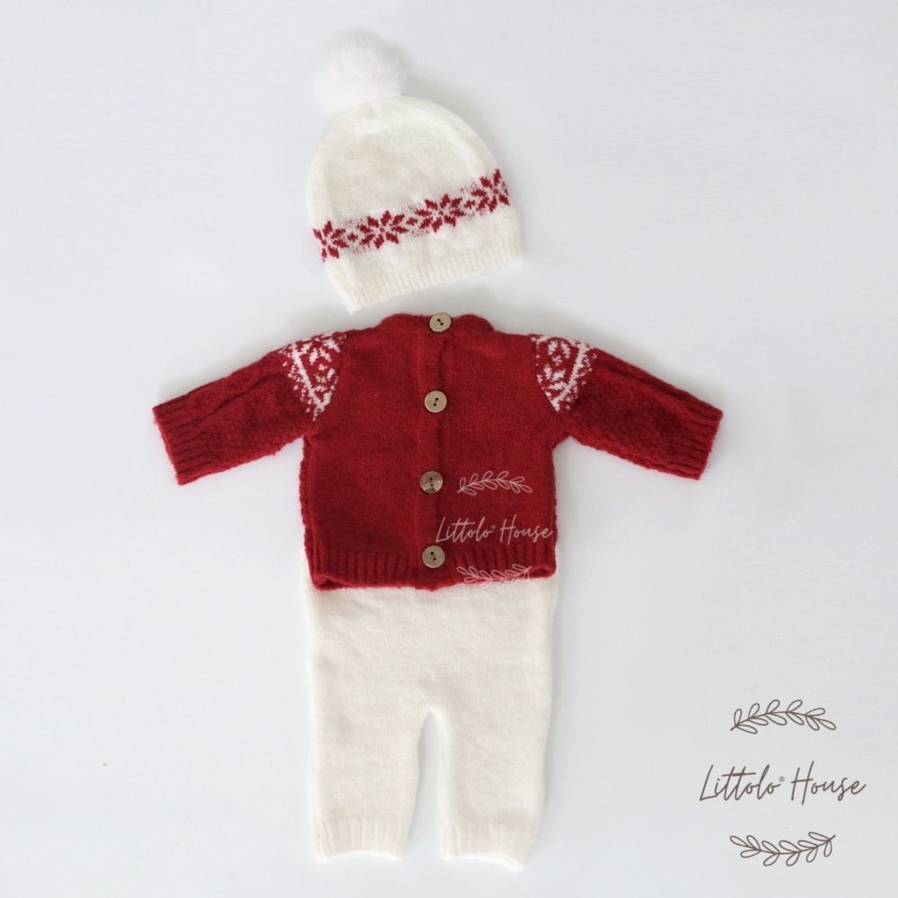 Baby Mohair Top with Shorts and Hat Christmas Special Outfit O029 | NB | Red