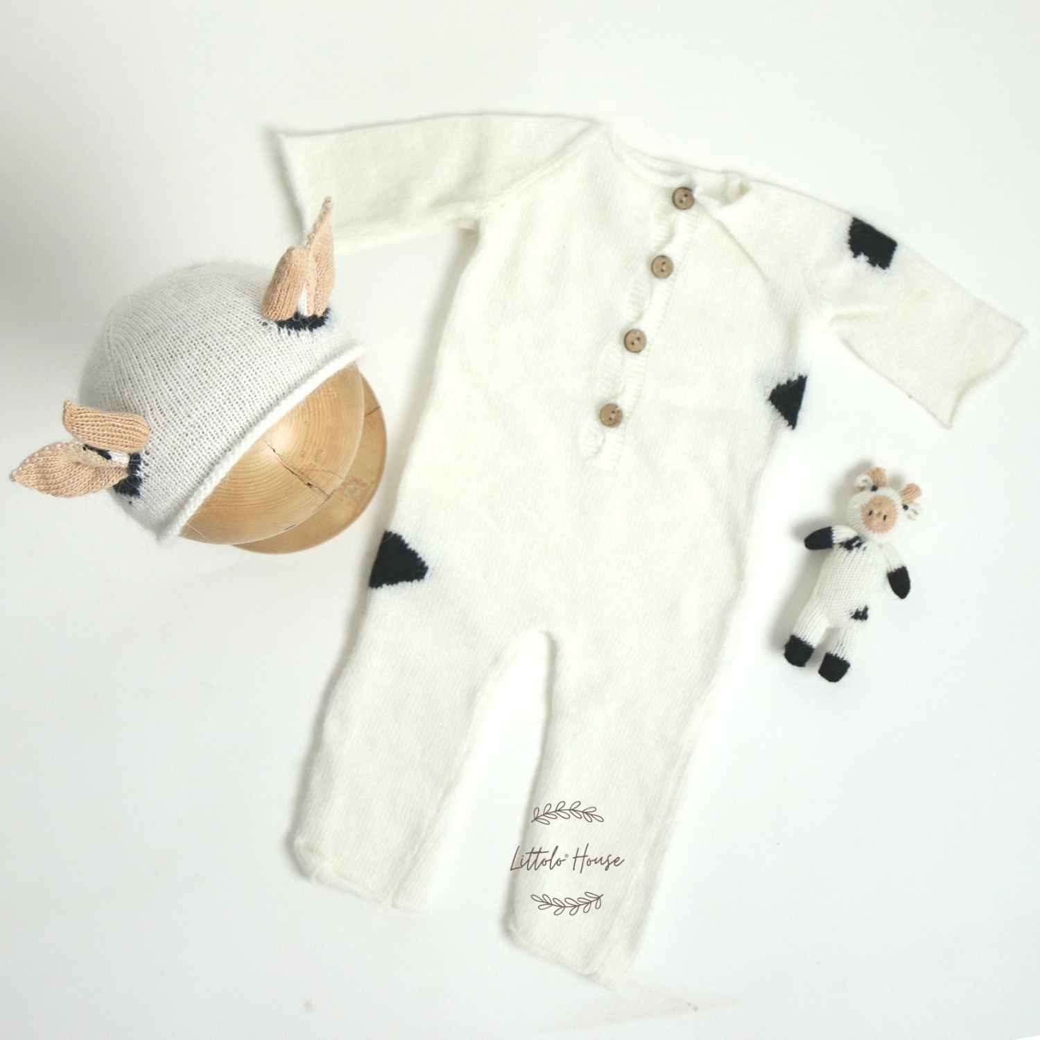 Baby Mohair knitted Romper Bonnet and Teddy Calf Set of 3 Outfit O059 | NB | White