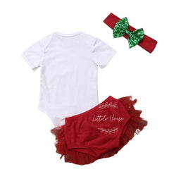 Baby My First Christmas Romper with Mesh Skirt and Hairband Outfit O021 | 1Y | White Red