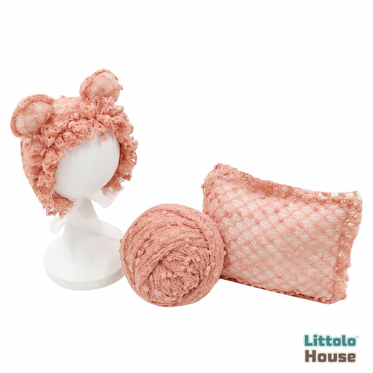 Baby Popcorn Knit Bonnet with Stretch Wrap SR012 | Set of 2 | 3M | Peach