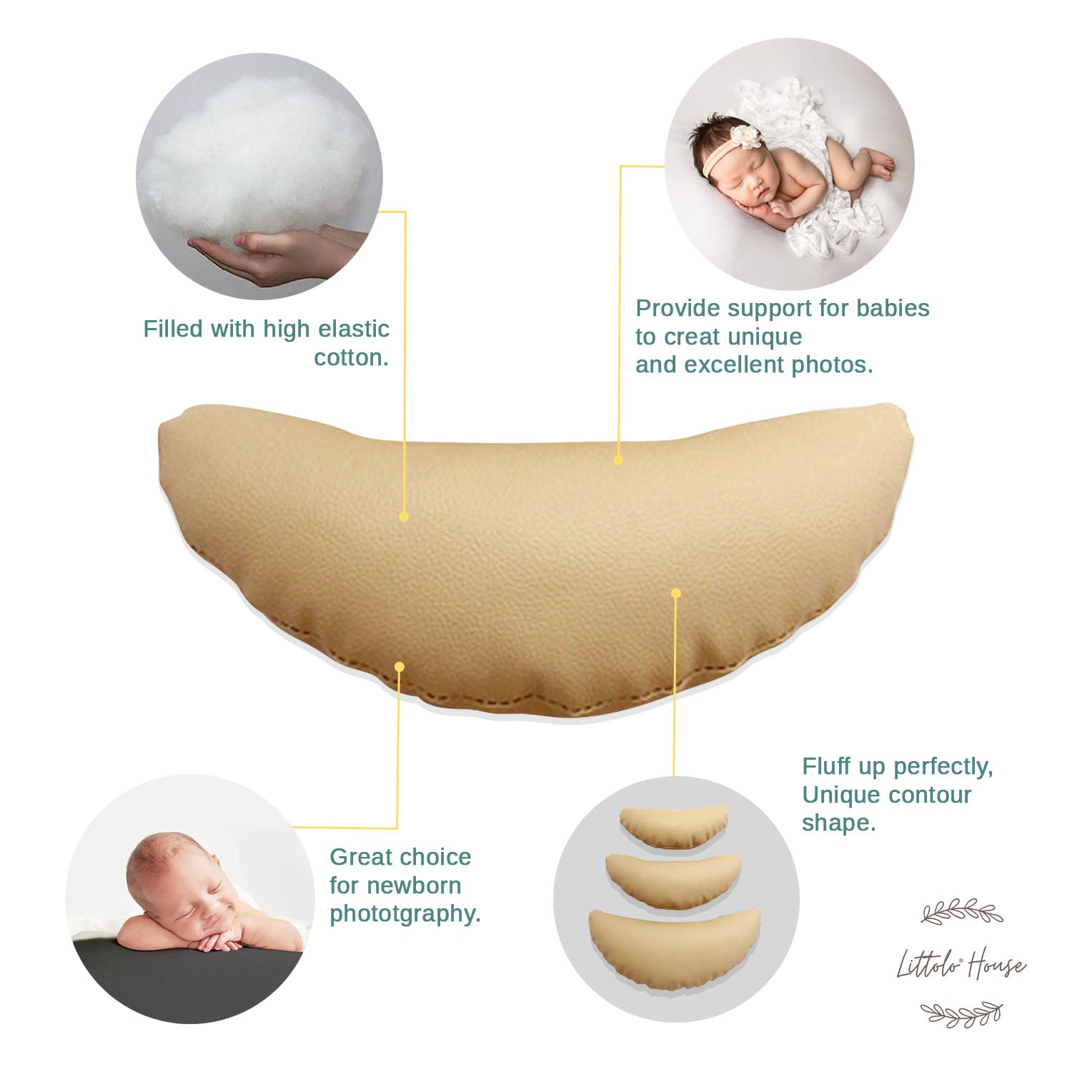 Baby Posing Pillow Moon Shape P7 Set of 3 | NB | Light Brown