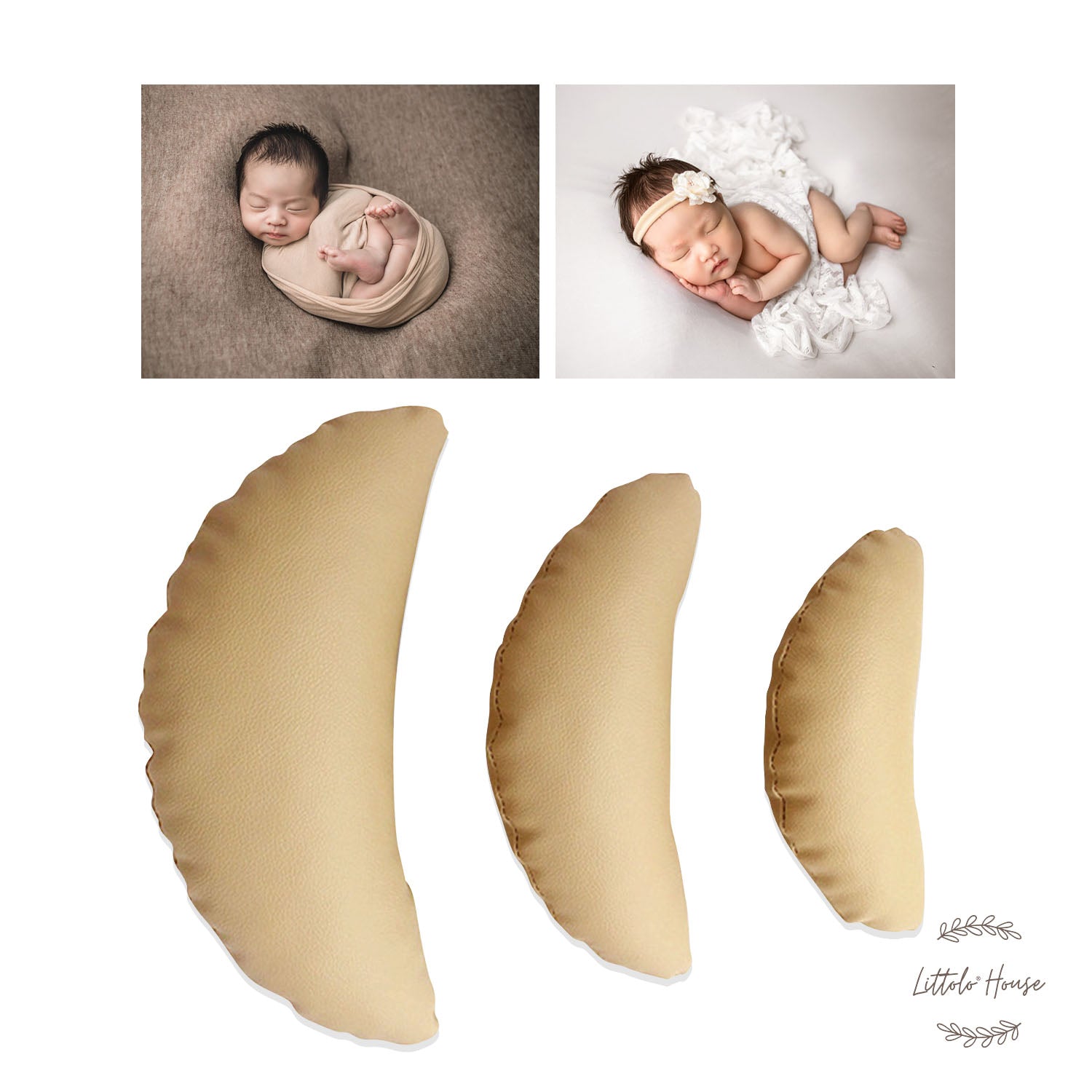 Baby Posing Pillow Moon Shape P7 Set of 3 | NB | Light Brown