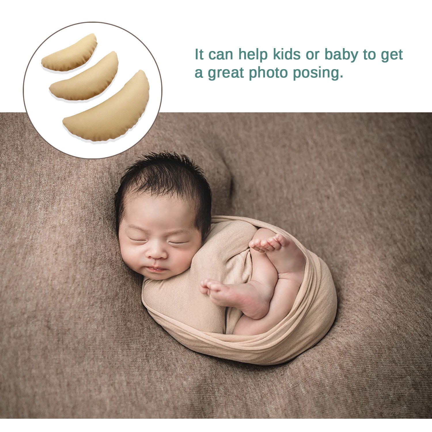 Baby Posing Pillow Moon Shape P7 Set of 3 | NB | Light Brown