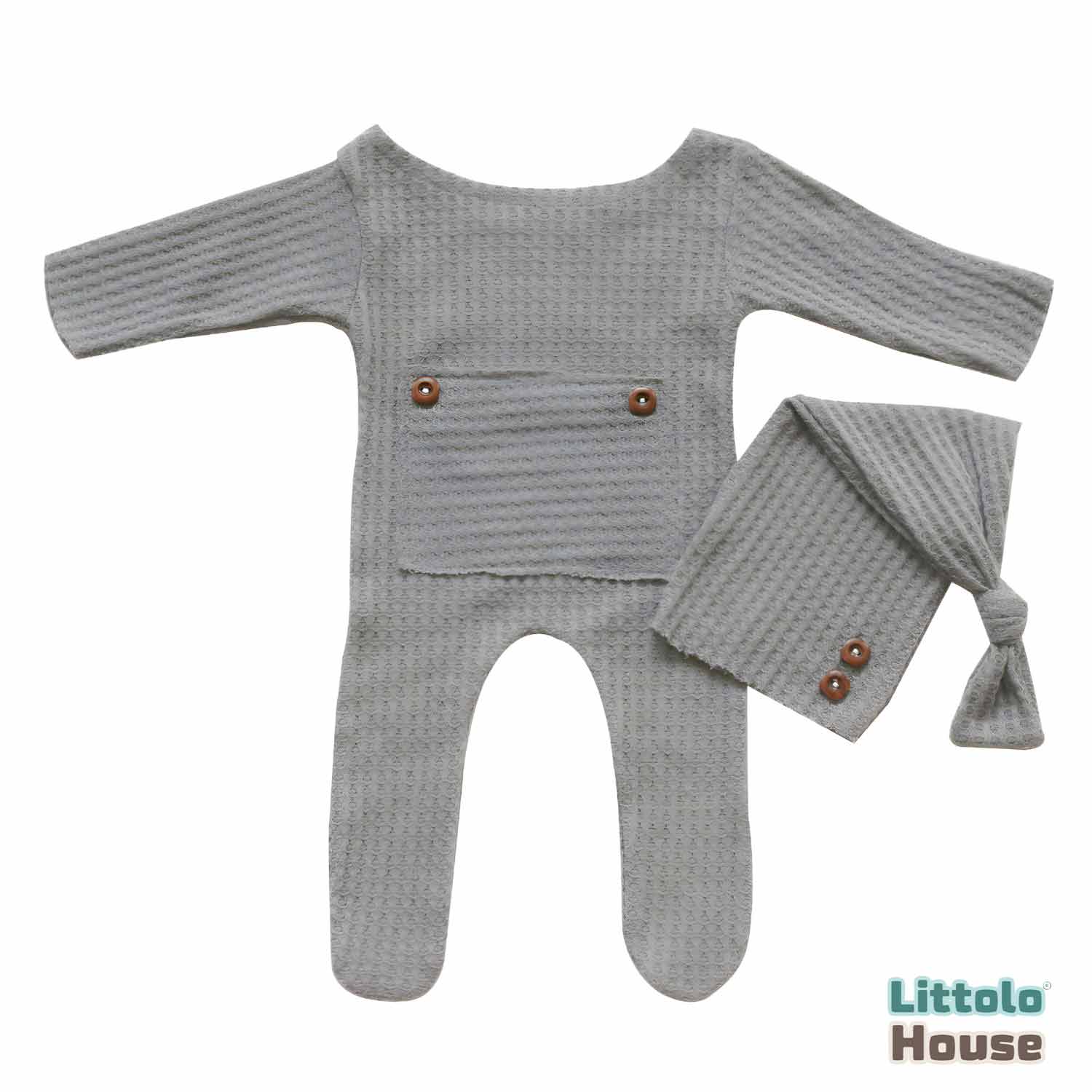 Baby Romper and Sleep Hat SR017 | Set of 2 | 2M | Grey