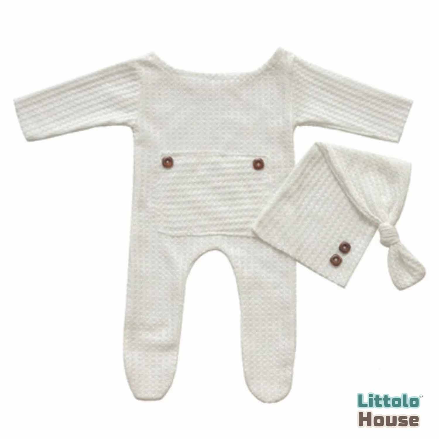 Baby Romper and Sleep Hat SR017 | Set of 2 | 2M | White