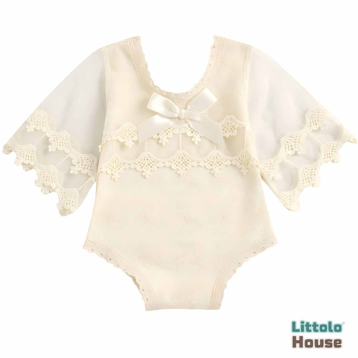 Baby Romper with Long Mesh Sleeves Outfit O024 | 1Y | Cream