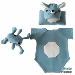 Baby Romper with Posing Aid Mouse Bonnet and Mouse Soft Toy SR069 | Set of 4 | NB | Bean Green