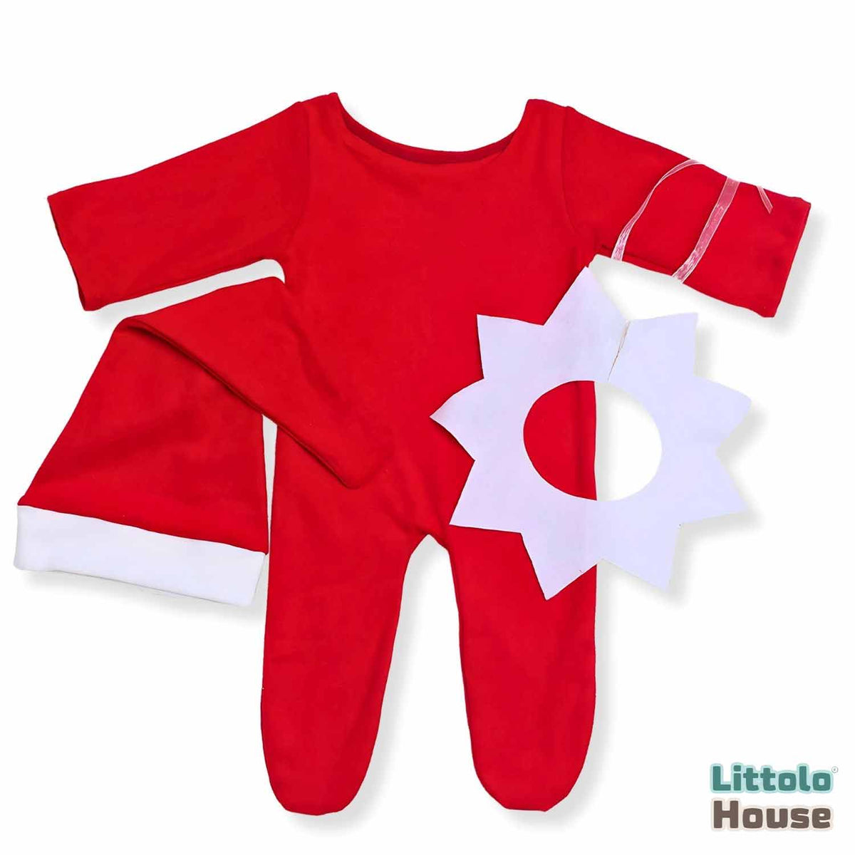 Baby Romper with Sleep Hat and Felt Bib Collar O111 | 3M | Red