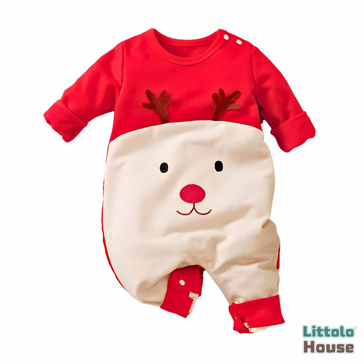 Baby Rudolph Deer Romper O106 | 6M | Beige Red