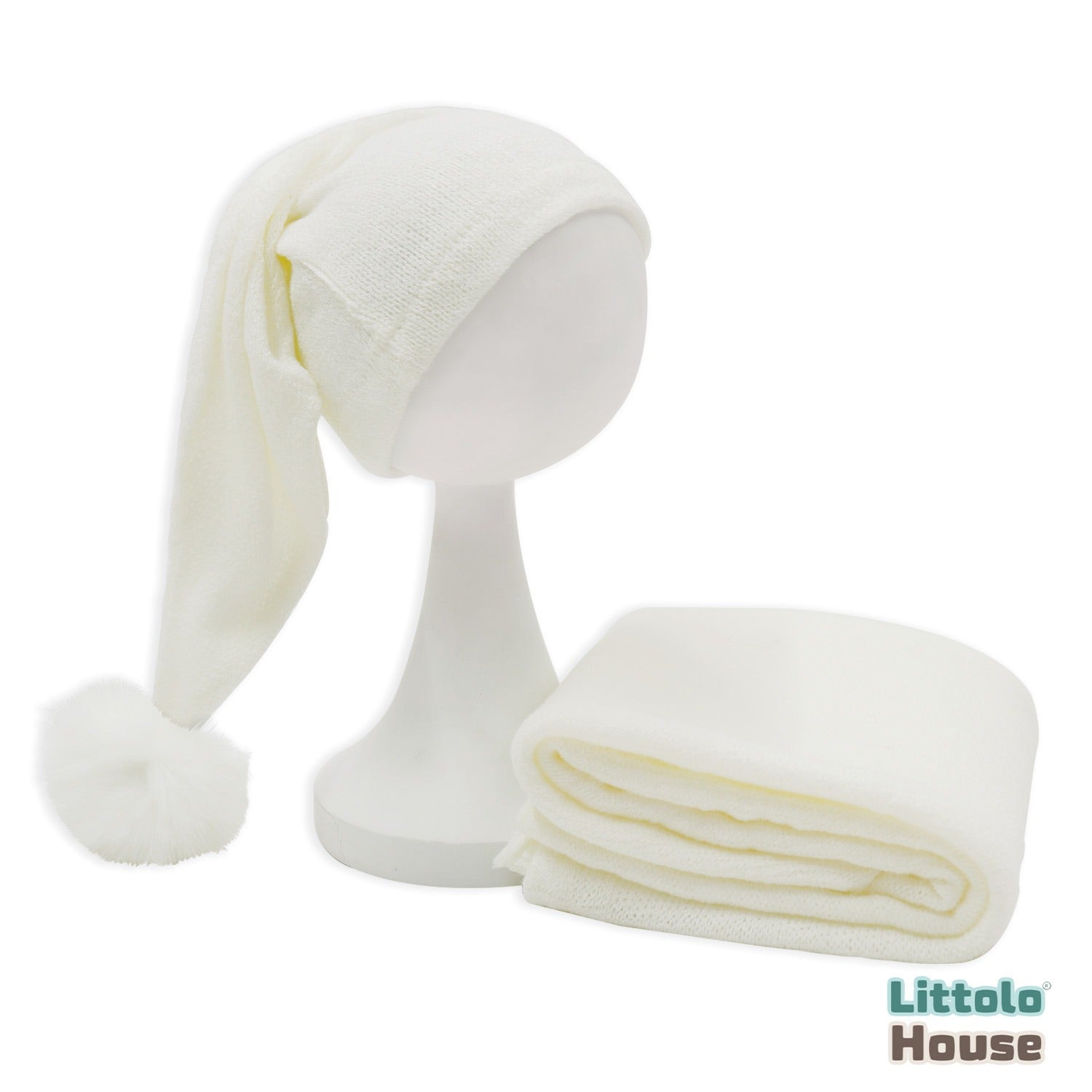 Baby Sleep Hat and Wrap SR013 | Set of 2 | 3M | Milky White