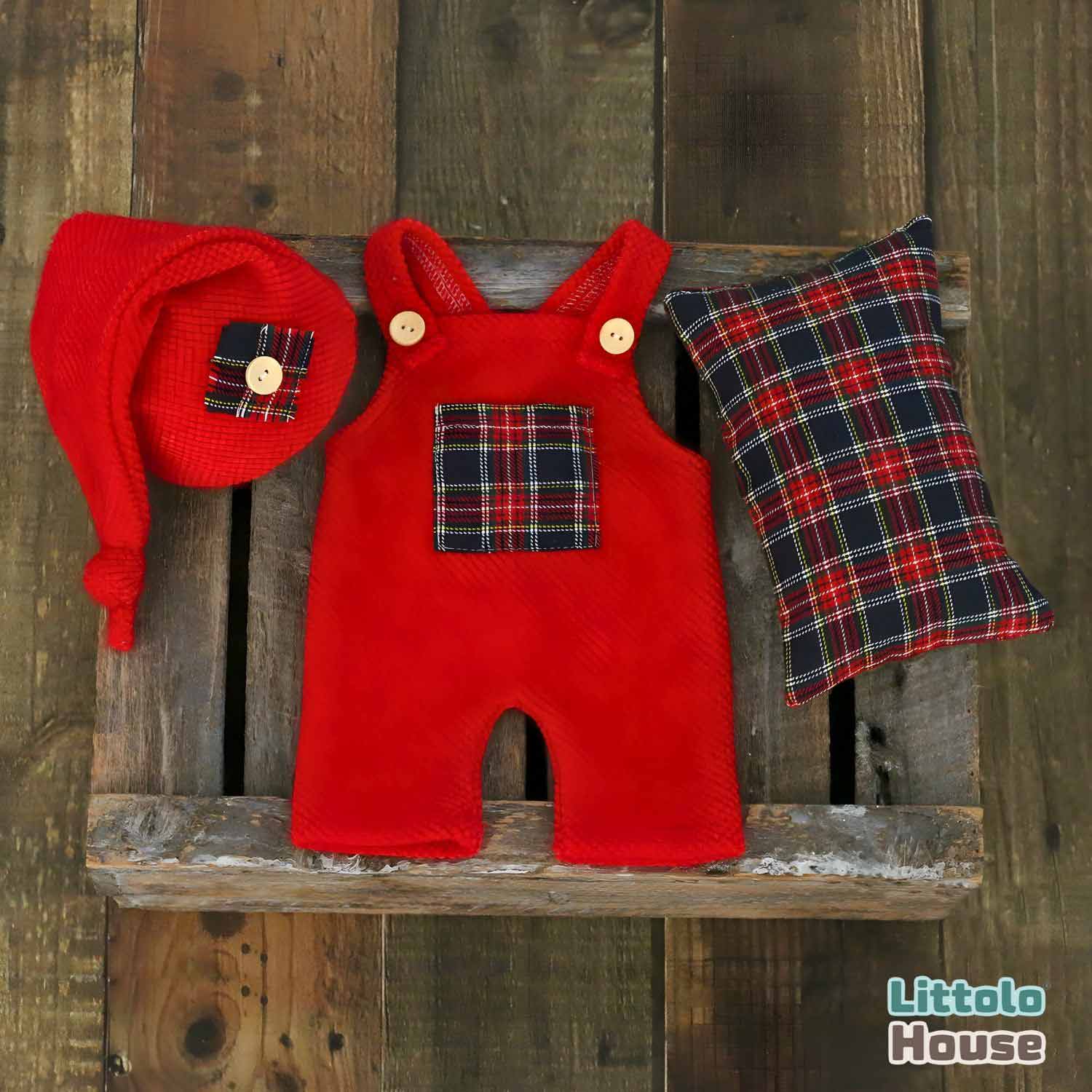 Baby Strapped Romper with Sleep Hat & Pillow O133 | 2M | Red