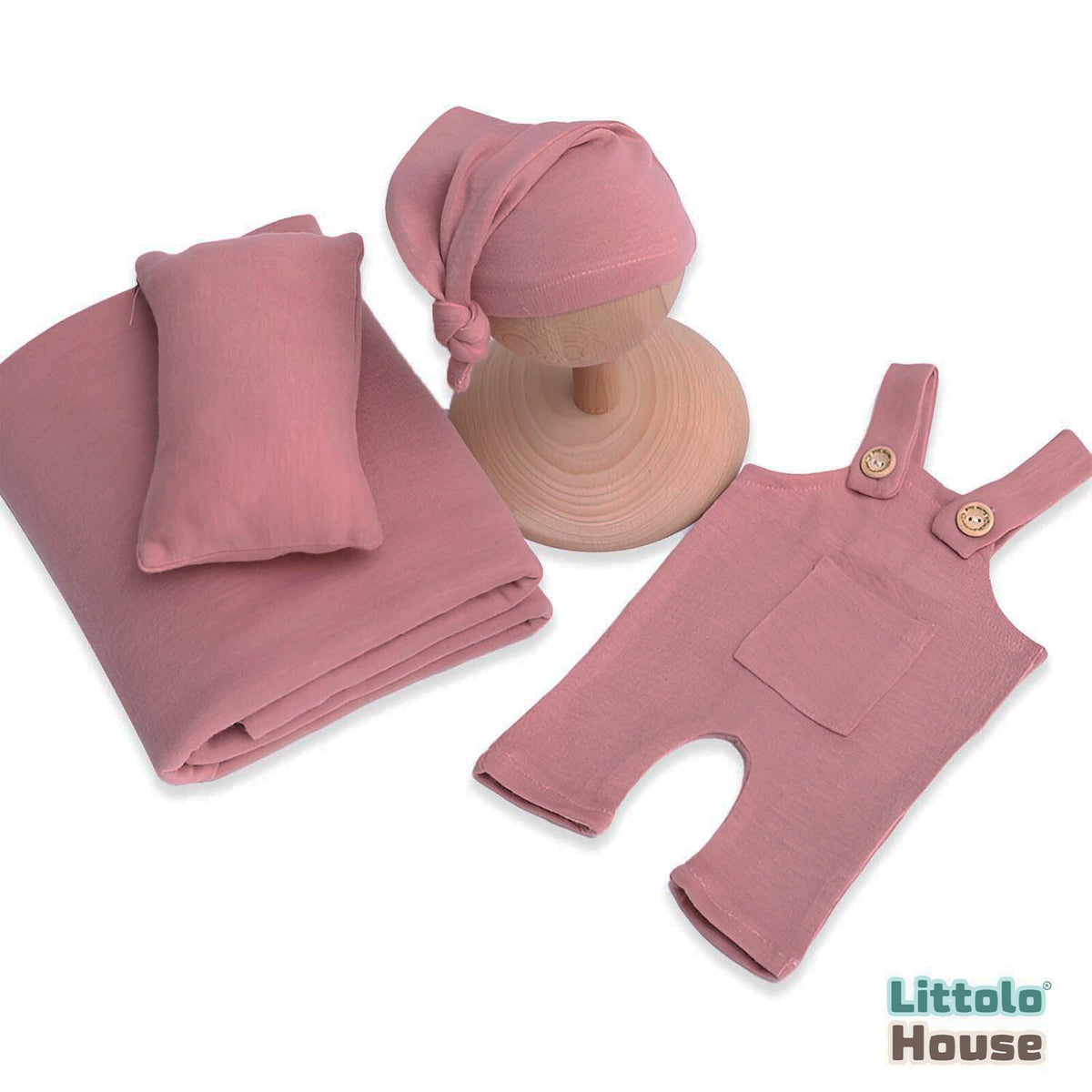 Baby Suspender Romper with Sleeping Hat  Posing aid and Layer SR016 | Set of 4 | Flesh Pink