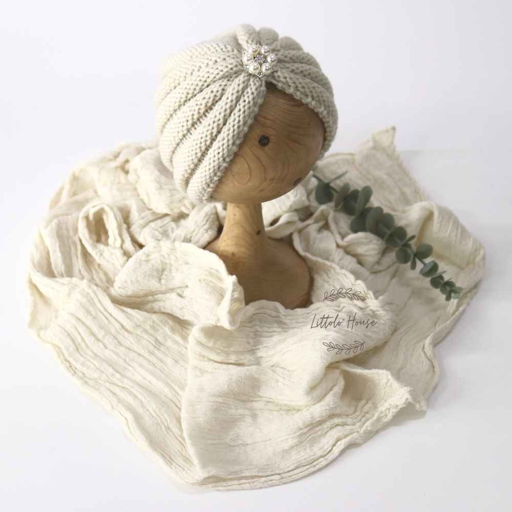 Baby Turban Hat With Cheese Wrap | 3M | Milky White