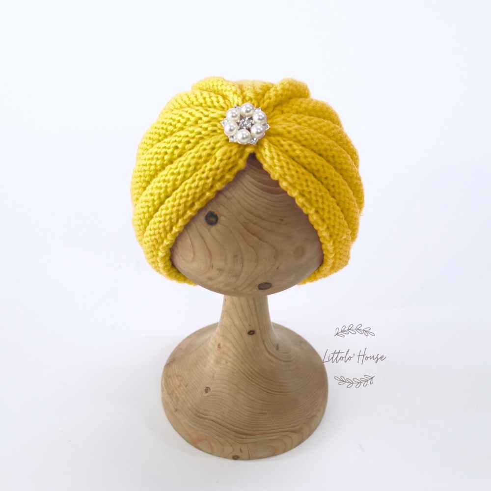 Baby Turban Hat With Cheese Wrap | 3M | Yellow