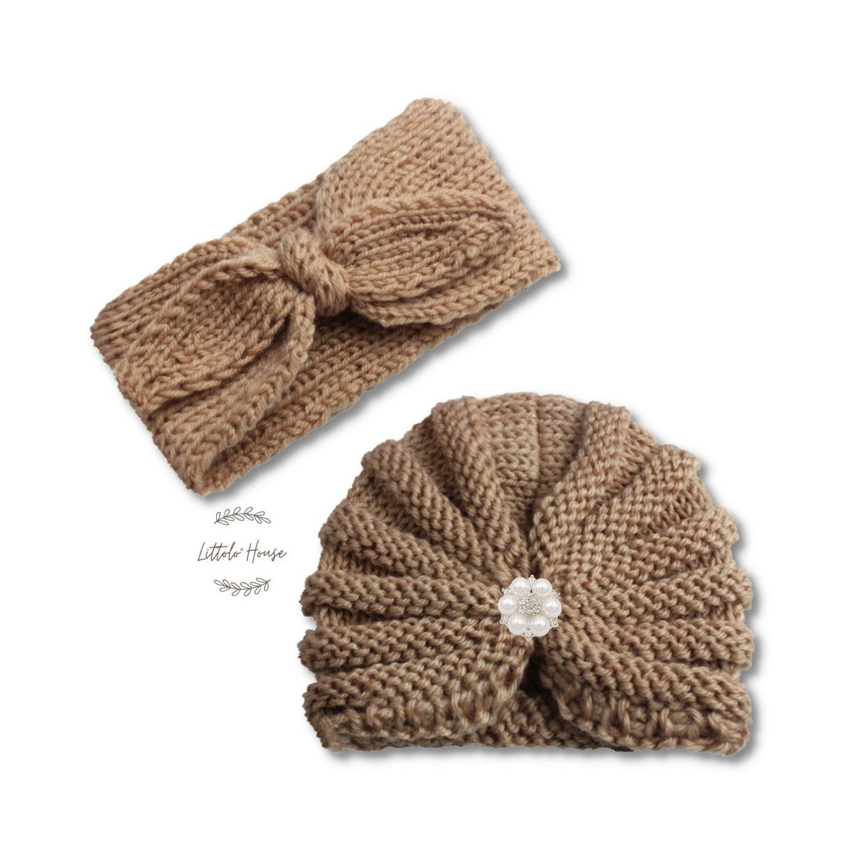 Baby Turban Hat and Hairband Set of 2 | NB | Brown