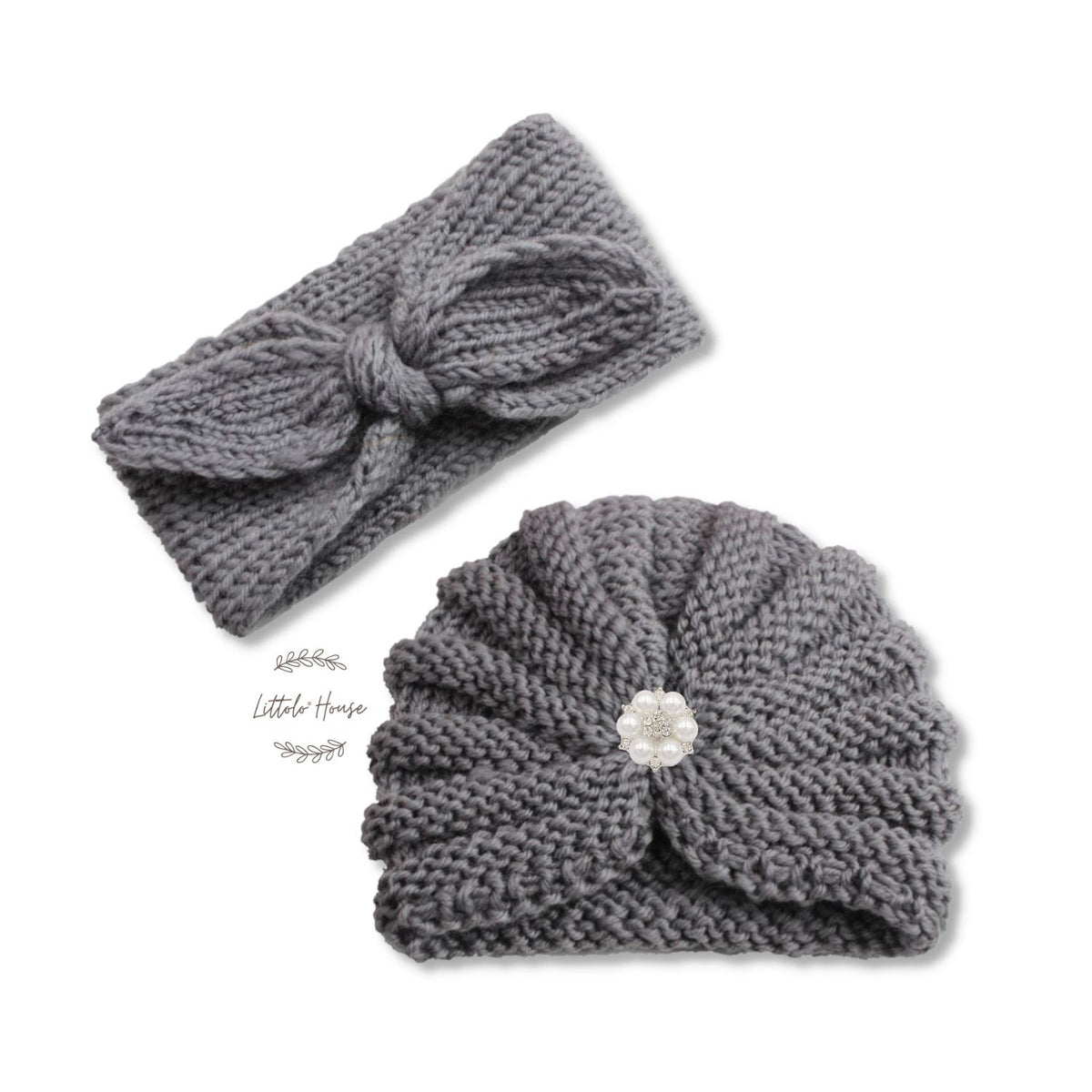 Baby Turban Hat and Hairband Set of 2 | NB | Grey