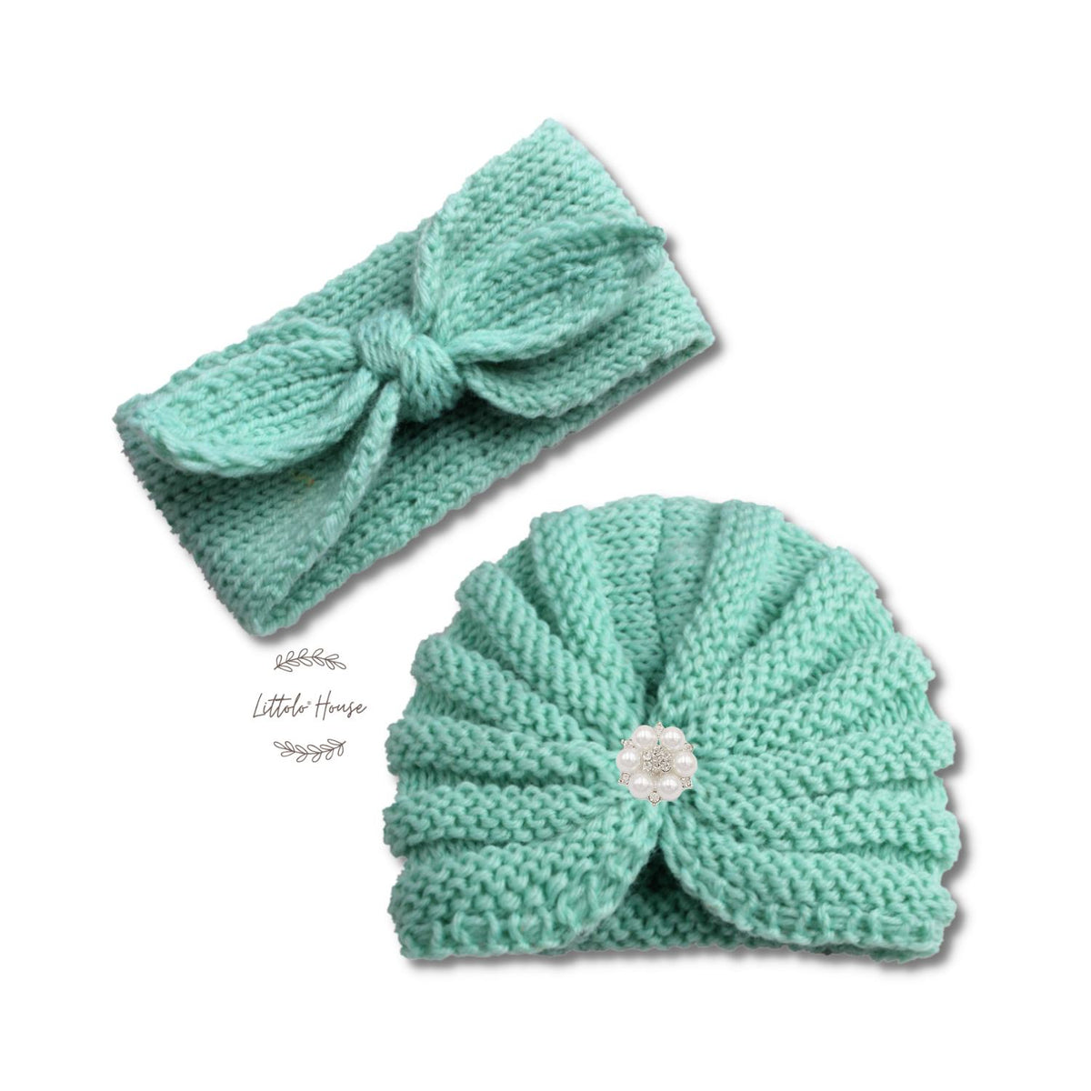 Baby Turban Hat and Hairband Set of 2 | NB | Mint