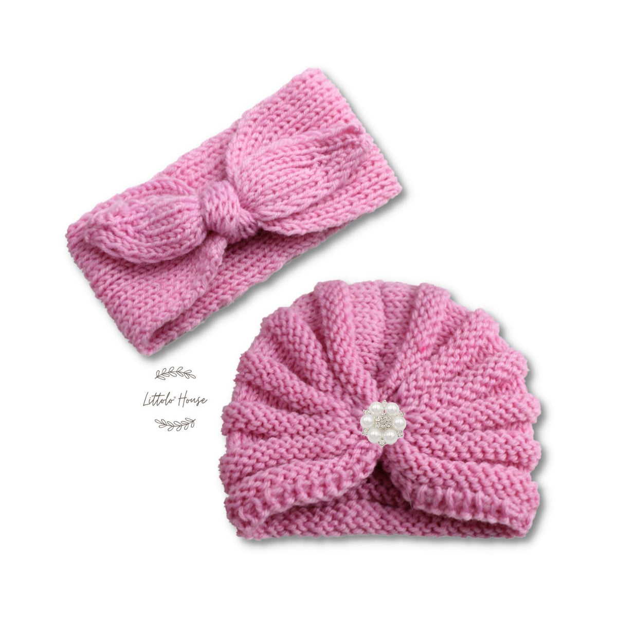 Baby Turban Hat and Hairband Set of 2 | NB | Pink