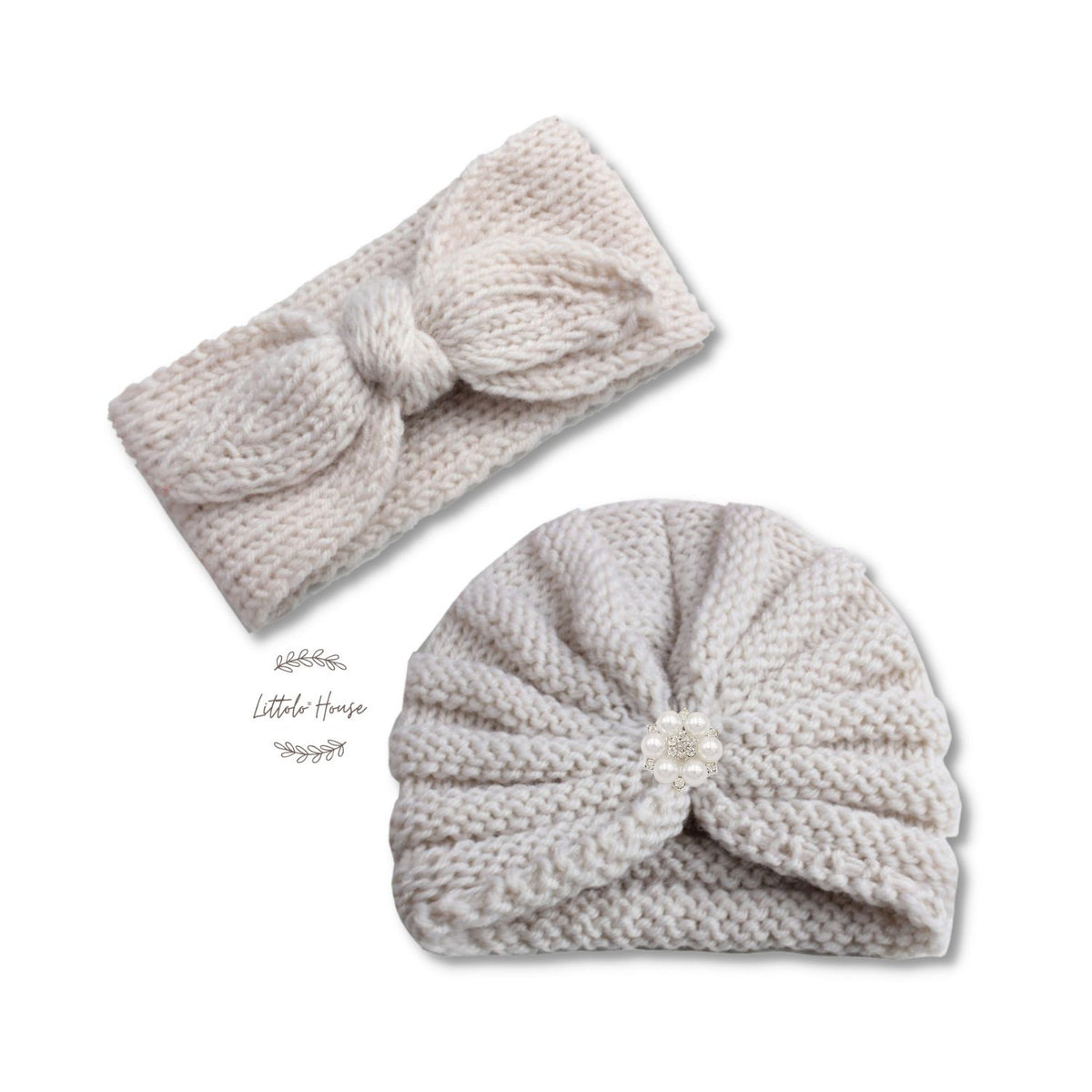 Baby Turban Hat and Hairband Set of 2 | NB | Rice White