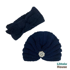 Baby Turban Hat and Hairband Set of 2 | NB | Navy Blue