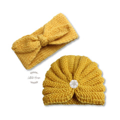 Baby Turban Hat and Hairband Set of 2 | NB | Yellow